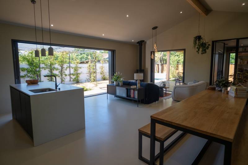  maison ossature bois autour du Bassin d'Arcachon :Séjour lumineux et design 